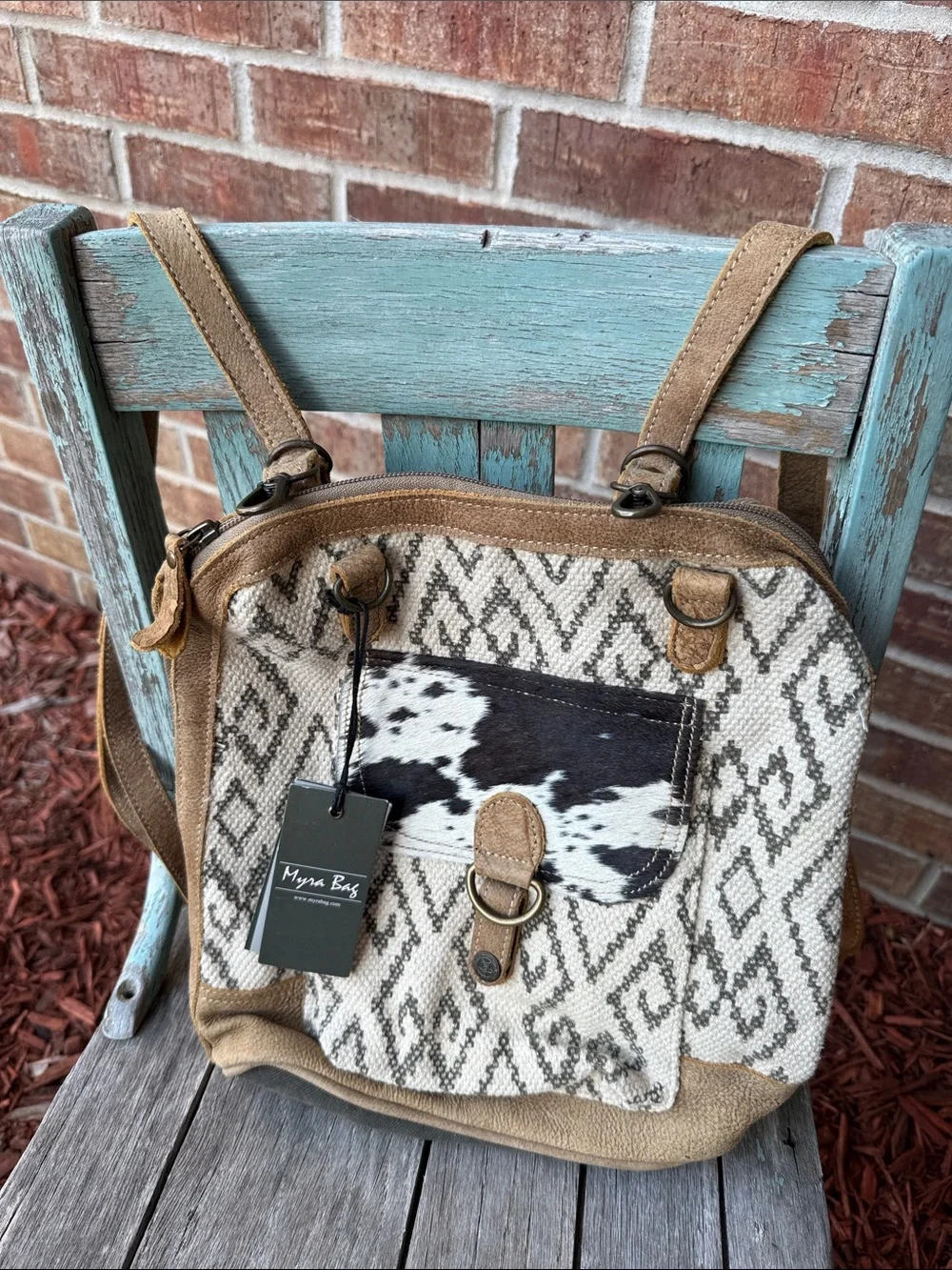 Myra Bag Amber Hairon Pocket Tan, Cream & Black Patterned Backpack Bag